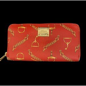 Lauren Ralph Lauren All Over Red Rope & Spur Print Deluxe Zipper Wallet Vintage